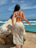 Sexy Long Skirt 3 Piece Bikinis Sets 2026 Women Coffee Leaves Print Push Up Underwire High Waist Swimsuit Bathing Suit Swimwear