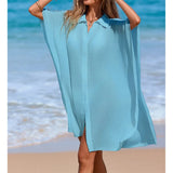 4 Colors Short Sleeve Long Shirt Top Blouse Tunic Beach Dress Beach Wear Beachwear Beach Cover Up Cover-upsFemale Women V7538