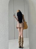 WOMENGAGA Fahsion Women Skorts Spicy Girl Sexy High Waist SlimA-LINE Pleated Skirt Half Body Short Skirt Sweet Korean Style 8NDZ