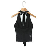 Vietnamese Sexy Halter Neck Strap Tank Top Feminine Mesh Transparent Slim Fit Large Open Back Short Camisole Top Casual RUKJ