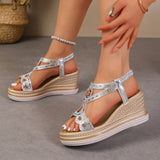 Bling Crystals Chunky Sandals Women 2026 Summer Elastic Band Wedges Platform Sandles Woman Plus Size 43 High Heel Rome Sandals
