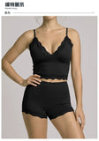 Lace V-neck Camisole Yoga Sets Women Black Hanging Neck Sports Tank Top Sportswear Gym Clothing High Waist Shorts Fitness Suits