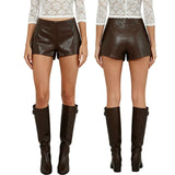 Womens PU Leather Shorts Summer Zip Side Mid Rise Mini Shorts for Daily Life Party Club Hiphop Casual Stylish Short Pants