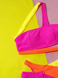 Splicing Asymmetric One Shoulder Bikini Women Swimsuit Female Swimwear Two-pieces Bikini Set Bandeau Bather Bathing Suit Swim