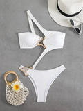 Sexy Black Hollow Out Bikini 2025 Women One Shoulder Metal Designer  Backless Thong One Piece Swimsuit Summer Bathing Suits