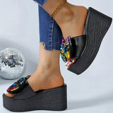 Women Colorful Sequins Platform Slippers Fashion 2025 Wedge Open Toe Black Sandal Ladies New Plus Size Thick Bottom Slides Mujer
