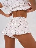 Heart Print Casual Round Neck Short Sleeve Shorts Two-piece Set Pajamas Set Women Summer Sleepwear Home Wear