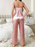 V Neck Women's Pajama Set Solid Color Halter Pants Fashionable And Comfortable 2 Piece Set