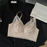 European French Lace Bralette Small Bust Push Up Anti Sagging Comfort Bras for Women Lace Back Thin Style Elegant Everyday Wear