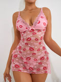 Ultra Sexy Short Pink Lips Crotchless Erotic Dress Female Transparent Babydolls Porn Exotic Night Sex Doll Lingerie With Thongs