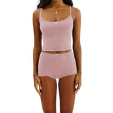 2 Piece Sets Women's Solid Color Bow Camisole Tops and Shorts Sets Summer Casual Loungewear