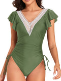 2026 Crochet Drawstring One Piece Swimsuit Women Sexy Ruffle Swimwear Female Solid Bathers Bathing Swimming Swim Suit Beachwear