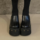 11cm PU Leather Women Fashion High Heels Pumps Platform Wedge Summer Black Round Big Toe Ladies Sandals Big Size Slippers Shoes