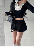 WOMENGAGA Fahsion Women Skorts Spicy Girl Sexy High Waist SlimA-LINE Pleated Skirt Half Body Short Skirt Sweet Korean Style 8NDZ