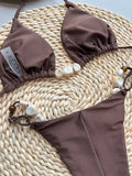 Shiny Halter High Cut Beads Bikini Women Swimwear Female Swimsuit Two-pieces Bikini Set Bather Bathing Suit Swim Lady Beach Wear