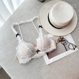Deep V Halter Neck Bra Set French Style, Lace Push Up Bralette for Small Chest, Sexy Wireless Triangle Bra Set MOYISU Sexy Tushy