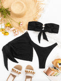 DEKA Love Bandeau Bikini Set Women Tie Side Shiny Ring Metal Hardware High Waisted Solid Ring Swimsuit 3 PCS Swimwear Padde Bra