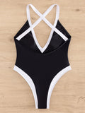 Splicing Criss Cross Backless High Leg Cut Women Swimwear One Piece Swimsuit Female Monokini Bather Bathing Suit Swim Beachwear