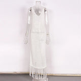 Sexy Fringe Tassel Knitted Crochet Tunic Beach Cover Up Women Long Dresses Cover-ups Beach Dress Beach Wear Beachwear Female