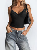 Phantasy Women Y2K Black Camisole Sexy Spicy Girl Style Solid Color Suspender Lace Vest Retro Women's Tanks 2026 Summer Outfit