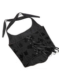 New black tube top hanging neck adjustable corset chest support gathered abdomen waist elastic palace corset.