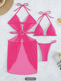 3 Piece Halter String Bikini 2026 Hollow Out Swimsuit Women Padded Swimwear Female Bathers Bathing Swimming Swim Suit Beachwear