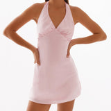 Women's Summer Fashion Party Beach Halter Neck Tank Dresses Sleeveless Deep V Neck Solid Color/Floral Print Mini Dress