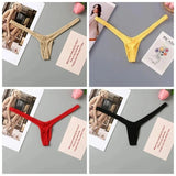 4PCS Thong Sexy Low Waist Mini Panties Deep V Thong Women's Breathable One Line Bikini Bottom Thong Female Panty Women Underwear