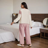 Women's 2 Pieces Valentine's Day Lounge Set Long Sleeve O Neck Heart Embroidery Jacquard Tops Pants Winter Fuzzy Sleepwear