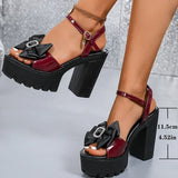 Women's Bow Knot Extreme High Heels Sandals Luxury Wine Red Thick Bottom Sandal Woman Summer Elegant Open Toe Party Sandal Mujer