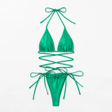 Wrap Around Brazilian Bikinis 2025 Metallic Satin Bikini Women Swimwear Female Swimsuit Two-pieces Bikini Set Bathing Suit Swim