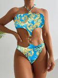 2026 Halter Monokini Swimsuit One Piece Sexy Ring Link Swimwear Women Bathing Swimming Swim Suit Padded Beachwear Summer XXL
