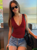 FDYOUI Deep V-neck Sleeveless Tank Tops Y2K Woman Clothes 2026 Summer Lace Patchwork T-shirt Girls Slim Corset Top Streetwear