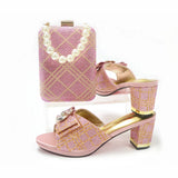 Doershow New Arrival Shoes and Bag Set African Sets 2022 pink Nigerian Women Shoes and Matching Bags Set for wedding!  1-59