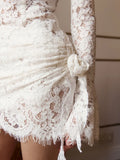 Ahagaga Fashion Lace Mini Dresses Elegant High Neck Solid Slim Long Sleeve Bodycon Party Clubwear Streetwear Woman Vestidos Robe