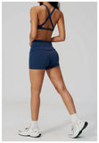 Women Two Piece Gym Yoga Sets Back Cross Sports Bra Pleate High Waist Short Fitness Suit Outdoor Running Camisole Tops Outfits