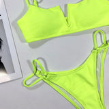4 Colors Sexy Bikini Women Swimwear Swimsuit Small V-neck Solid Beach Bikinis Set Bathing Suit Female Stroje Kapielowe Damskie