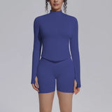 Women's Seamless Yoga Sets Sports Fitness Gym Zipper Long-Sleeve Jacket Hip Lift High-Waist Shorts Suits Workout Training Sets