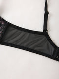 Floral Lace Push Up Women Bra Sexy Deep V Breathable Mesh Everyday Lingerie Thin Cup Adjustable Straps Underwire Bra