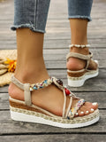 Fashion T-Strap Platform Sandals  Women New Mix Color Elastic Band Wedge Sandals Woman Summer Daily Open Toe Sandalias Female