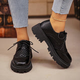 Pu Leather Platform Oxford Shoes Women 2026 Plus Size 42 Lace-Up Single Shoes Woman Comfort Non Slip Thick Sole Student Shoes
