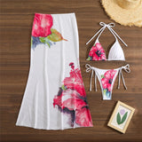 10 Color Flowers Halter Bikini Female Swimsuit Women Swimwear Three-pieces Bikini set With Skirt Bather Bathing Suit Swim V6637C