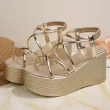 2026 New Chunky Platform Gladiator Sandals Women Gold Elastic Band Wedge High Heel Sandals Woman Plus Size 43 Summer Sandles