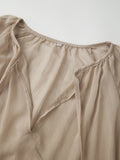 Women's Sheer Chiffon Long Dress Stylish Ruffle Trim V Neck Long Sleeve Loose Fit Dress See Through Cover-ups Streetwear