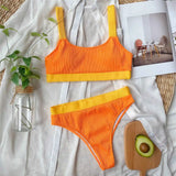 New Sexy Ribbed Splicing Female Swimsuit High Waist Bikini Women Swimwear Two-pieces Bikini Set Bather Bathing Suit Swim V2329