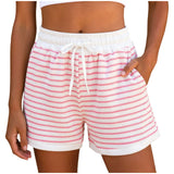 Y2k Cute Contrast Color Elastic High Waist Striped Shorts Women Drawstring Summer Shorts With Pockets Loose Fit Ribbed Shorts