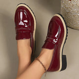 Patent Leather Thick Heels Loafers Women Spring New Mixed Color Med Heel Office Pumps Woman Plus Size 43 Slip On Single Shoes