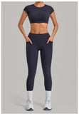 Women's Seamless Yoga Sets Sports Running High Waist Hip-lifting Pants Backless Short-sleeve Suits Workout Fitness Leggings Sets