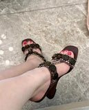 Boho Raffia Comfortable 8cm High Heels Wedge Slide Mules T-Strap Vacation Beach Straw Heels Espadrille Wedge Sandals Women Shoes