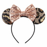 Disney Mickey Mouse Ears Leopard Print Headbands for Girls Baby Women Sequins 5"Bows Hair Accessories Adults Hairbands Kids Gift